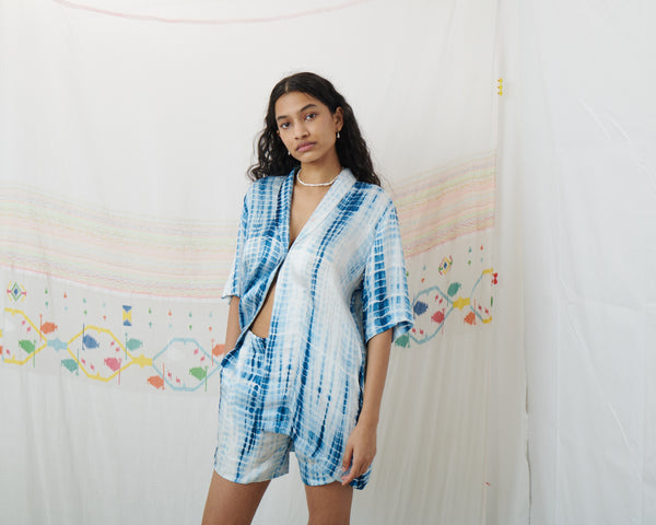 INDIRA SET, BLUE TIE-DYE SILK