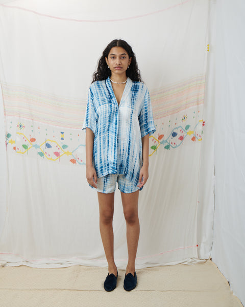 INDIRA SET, BLUE TIE-DYE SILK