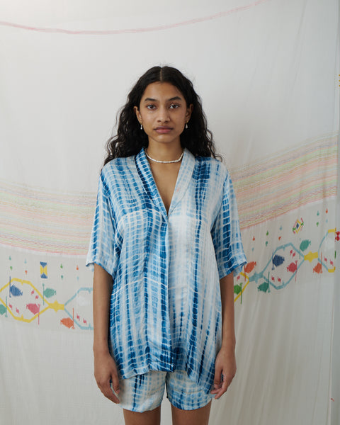 INDIRA SET, BLUE TIE-DYE SILK
