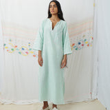RAJMATA KAFTAN, MINT COTTON SILK