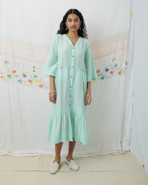 RAJMATA DRESS, MINT COTTON SILK