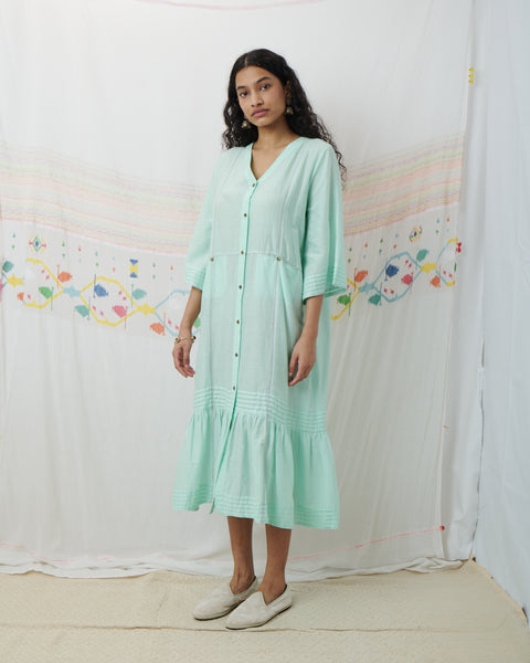 RAJMATA DRESS, MINT COTTON SILK