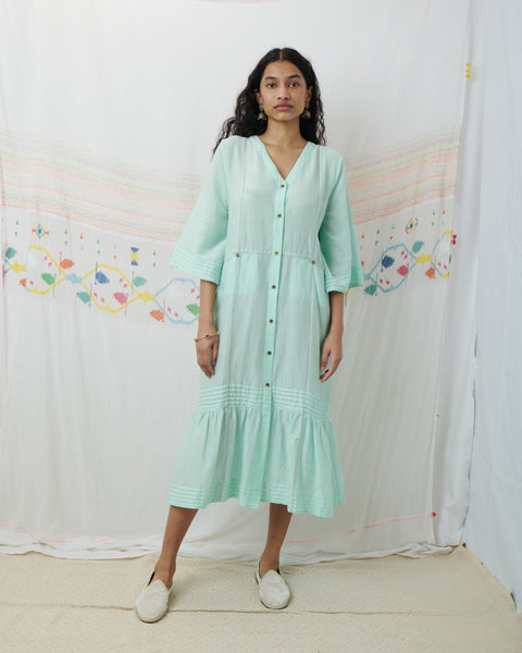 RAJMATA DRESS, MINT COTTON SILK