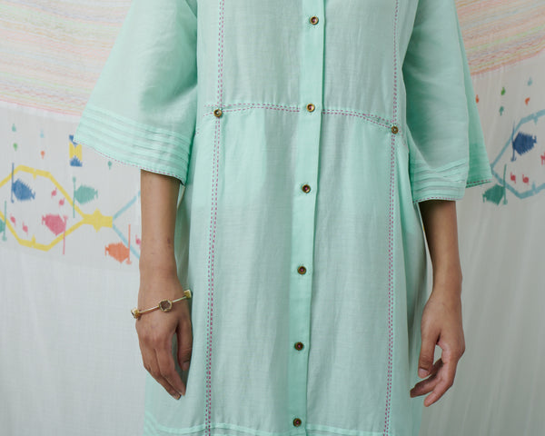 RAJMATA DRESS, MINT COTTON SILK