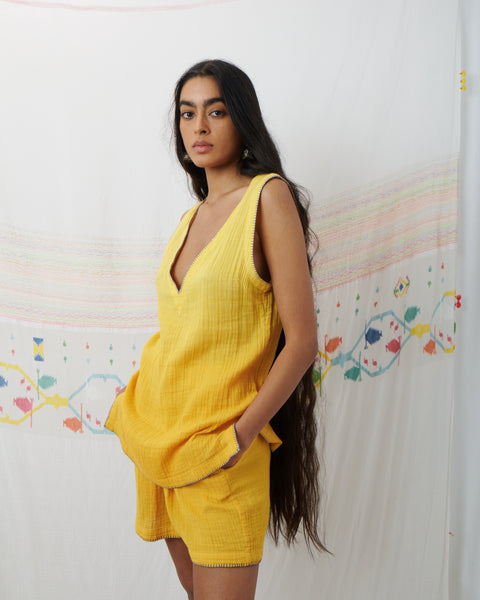 KAVERI VEST, MARIGOLD YELLOW COTTON