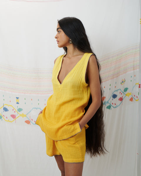KAVERI VEST, MARIGOLD YELLOW COTTON