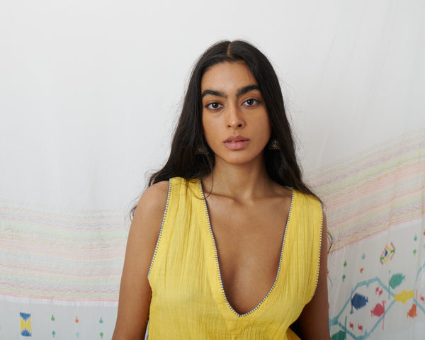 KAVERI VEST, MARIGOLD YELLOW COTTON