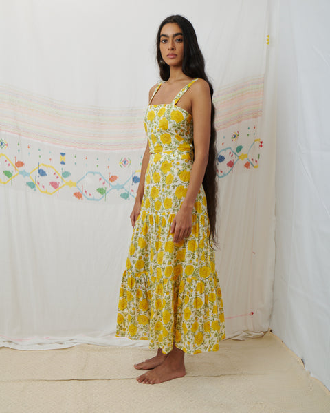 CHAMBAL SKIRT, MARIGOLD FLORAL BLOCKPRINT