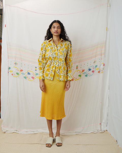 ILA SHIRT, MARIGOLD FLORAL COTTON