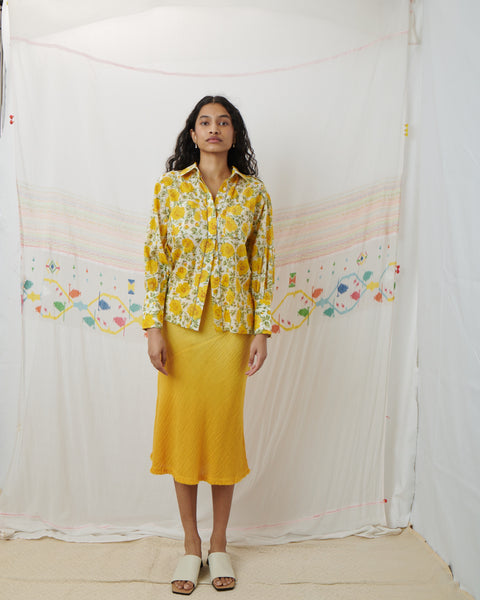 ILA SHIRT, MARIGOLD FLORAL COTTON