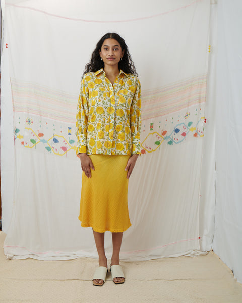 ILA SHIRT, MARIGOLD FLORAL COTTON