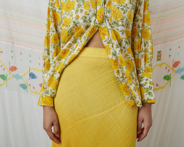 ILA SHIRT, MARIGOLD FLORAL COTTON