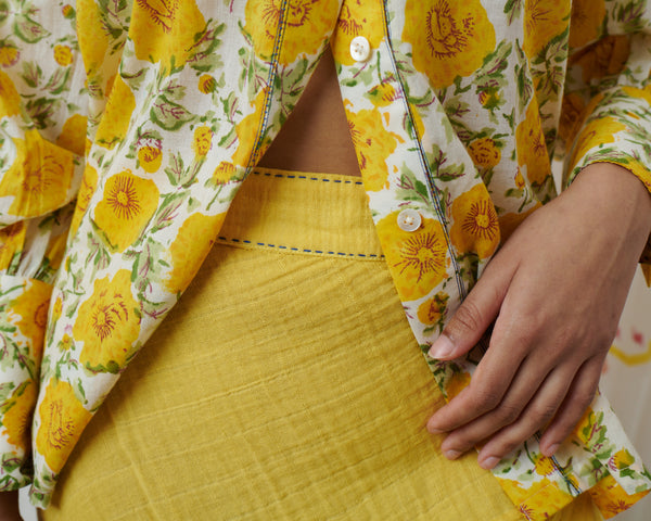 ILA SHIRT, MARIGOLD FLORAL COTTON