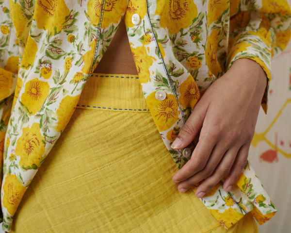 ILA SHIRT, MARIGOLD FLORAL COTTON