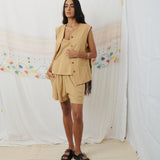 JODHPUR VEST, TAN COTTON LINEN