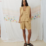 JODHPUR VEST, TAN COTTON LINEN