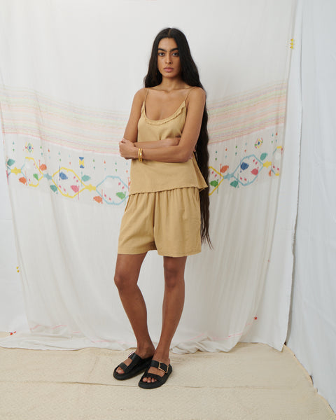 MAHILA CAMI, TAN COTTON LINEN