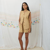 JODHPUR VEST, TAN COTTON LINEN