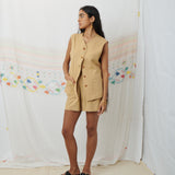 JODHPUR VEST, TAN COTTON LINEN