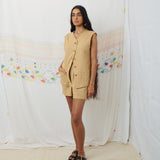 JODHPUR VEST, TAN COTTON LINEN