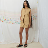JODHPUR VEST, TAN COTTON LINEN