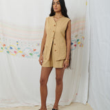JODHPUR VEST, TAN COTTON LINEN