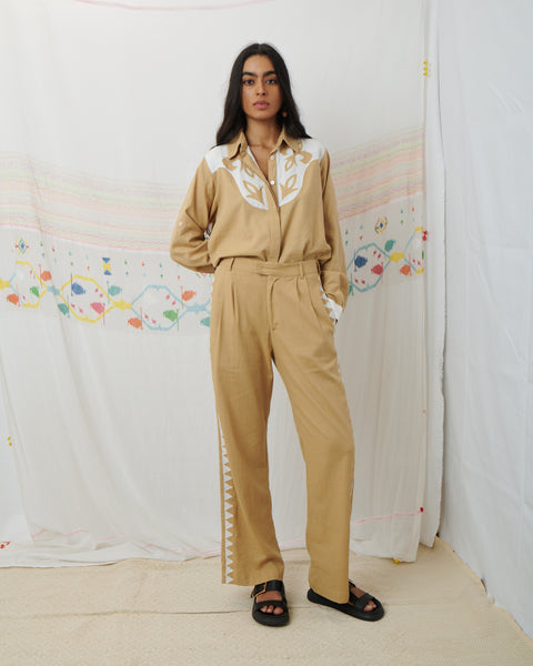 JAGAT SAFARI PANT, TAN COTTON LINEN