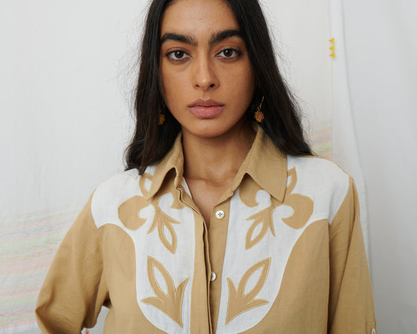 JAGAT SAFARI SHIRT, TAN COTTON LINEN