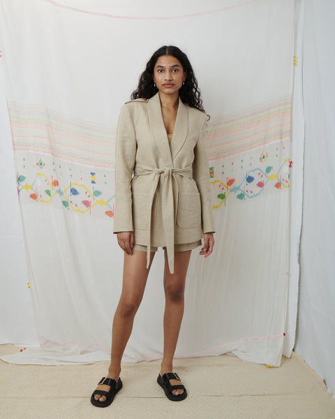 JODHPUR SHORT SUIT, BEIGE LINEN