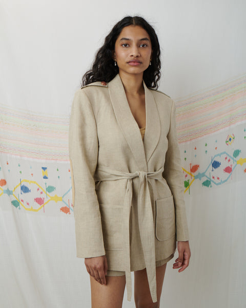 JODHPUR SHORT SUIT, BEIGE LINEN