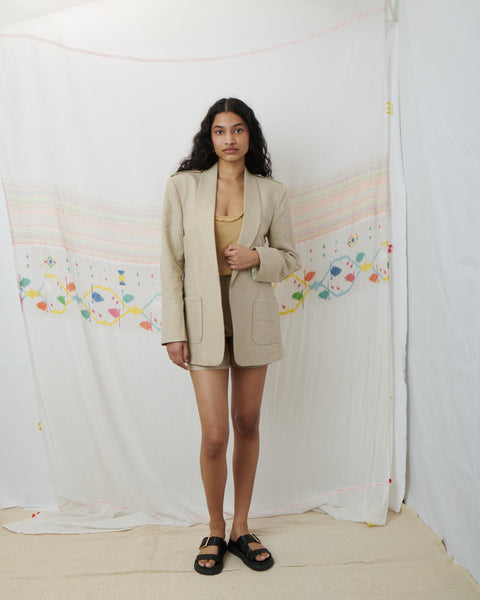 JODHPUR SHORT SUIT, BEIGE LINEN