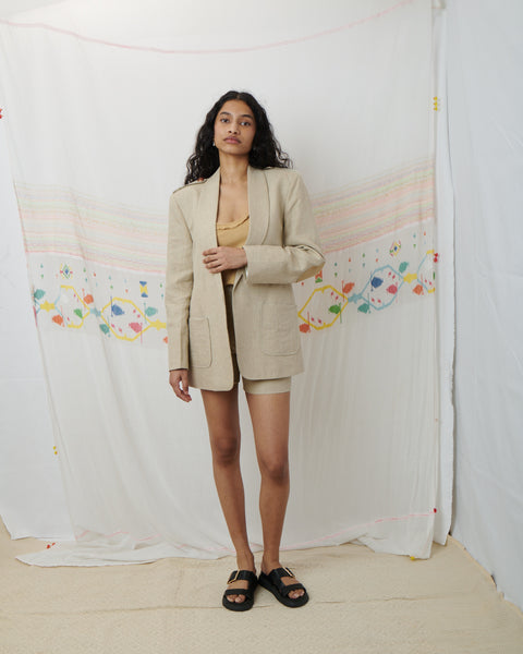 JODHPUR SHORT SUIT, BEIGE LINEN