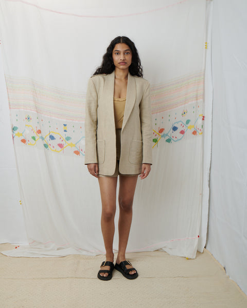JODHPUR SHORT SUIT, BEIGE LINEN