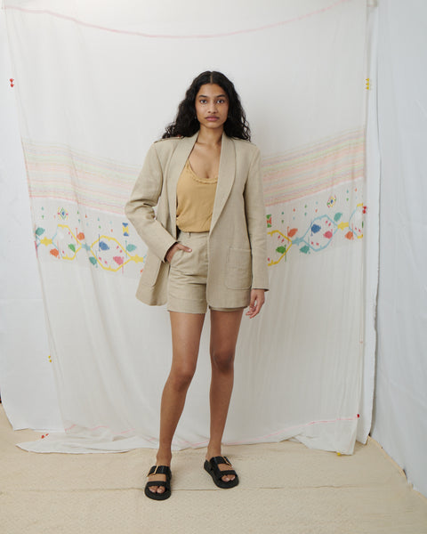 JODHPUR SHORT SUIT, BEIGE LINEN