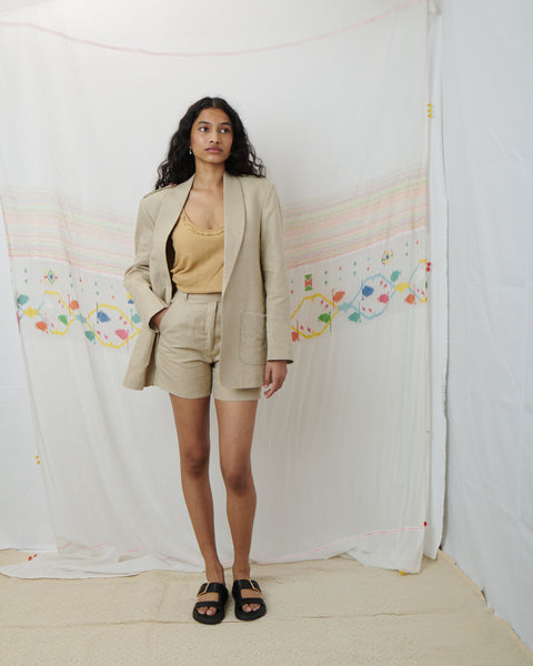 JODHPUR SHORT SUIT, BEIGE LINEN