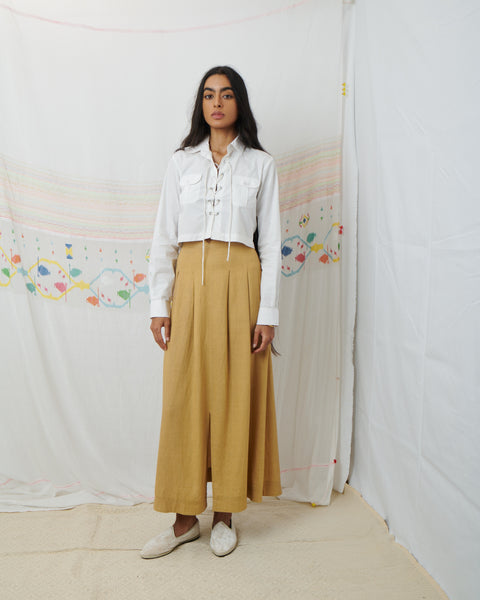 SWATANTRA CROPPED SHIRT, WHITE COTTON POPLIN