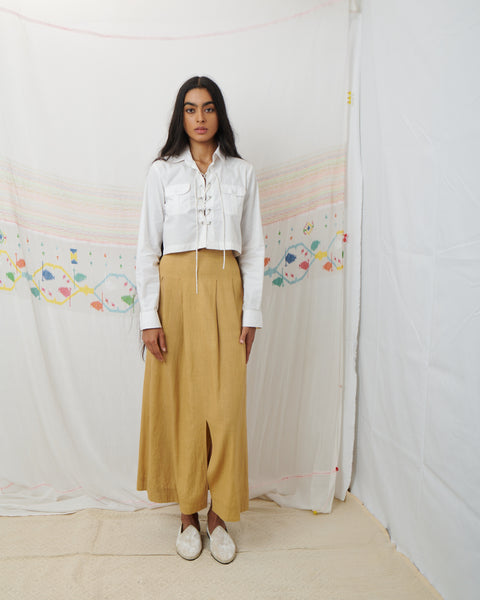 SWATANTRA CROPPED SHIRT, WHITE COTTON POPLIN