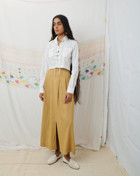 SWATANTRA CROPPED SHIRT, WHITE COTTON POPLIN