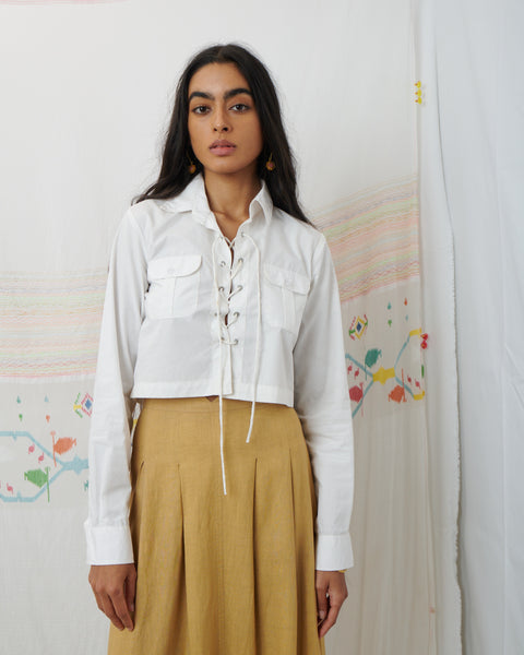 SWATANTRA CROPPED SHIRT, WHITE COTTON POPLIN
