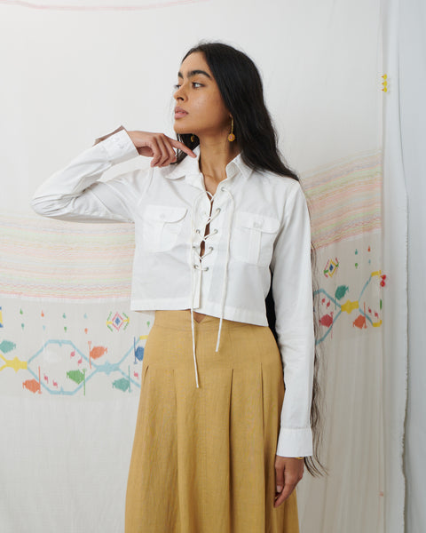 SWATANTRA CROPPED SHIRT, WHITE COTTON POPLIN
