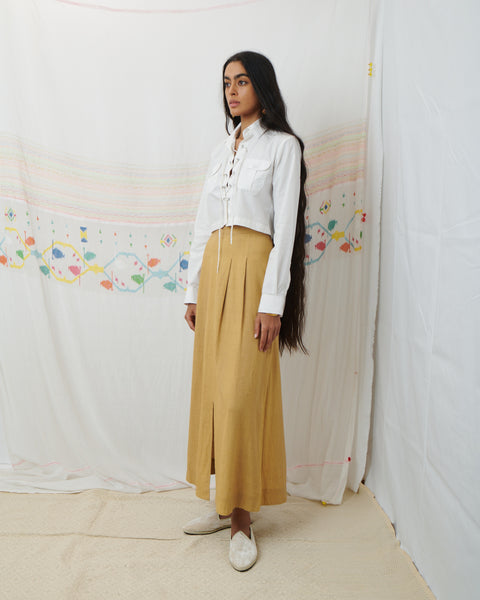 SWATANTRA CROPPED SHIRT, WHITE COTTON POPLIN