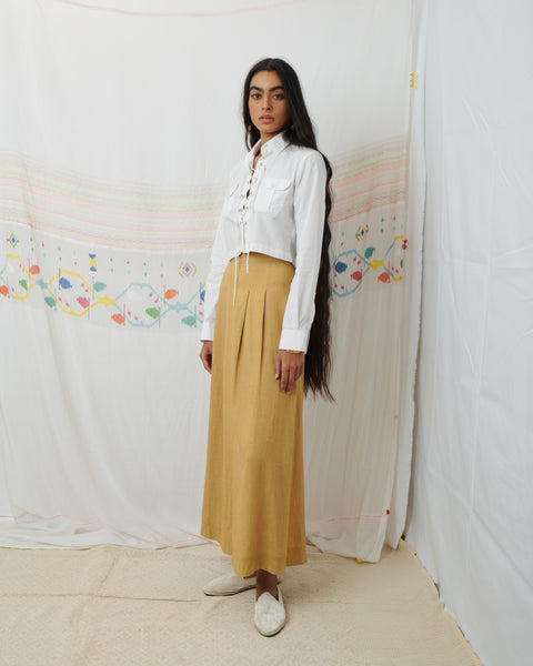 SWATANTRA CROPPED SHIRT, WHITE COTTON POPLIN