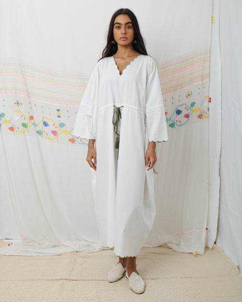 PADMINI KAFTAN, WHITE COTTON POPLIN