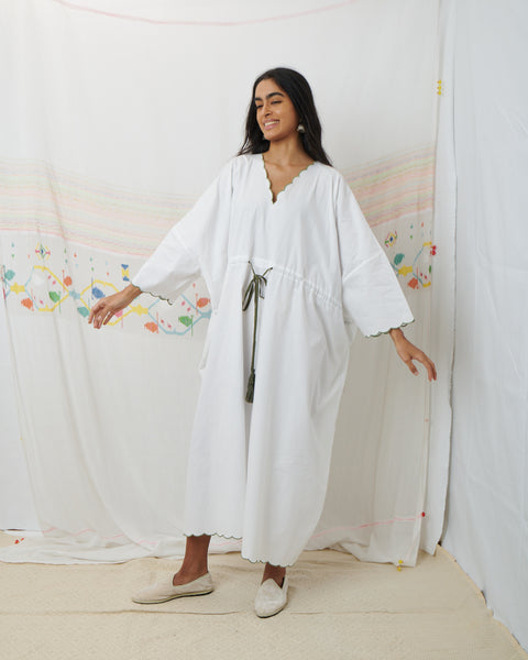 PADMINI KAFTAN, WHITE COTTON POPLIN