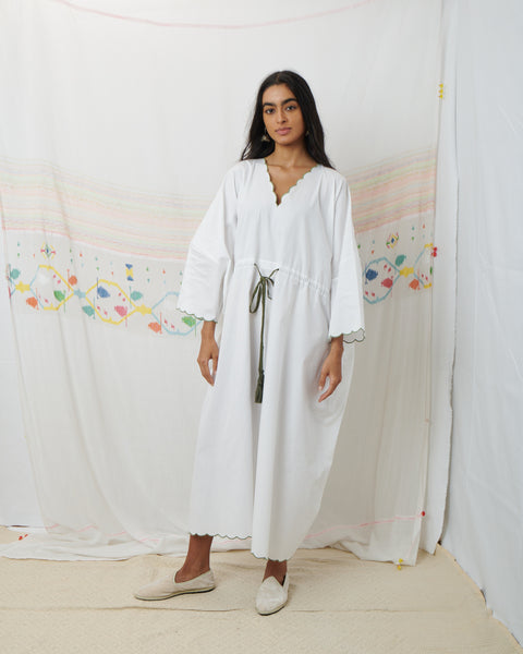 PADMINI KAFTAN, WHITE COTTON POPLIN