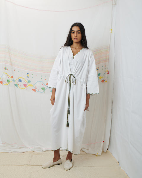 PADMINI KAFTAN, WHITE COTTON POPLIN