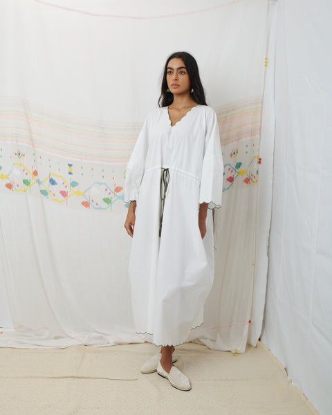 PADMINI KAFTAN, WHITE COTTON POPLIN