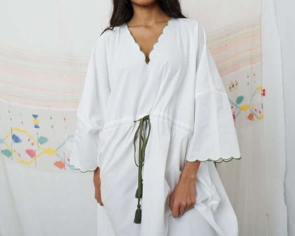 PADMINI KAFTAN, WHITE COTTON POPLIN