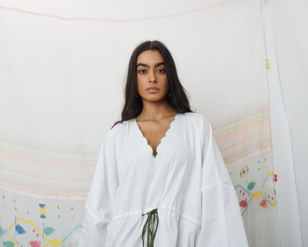 PADMINI KAFTAN, WHITE COTTON POPLIN