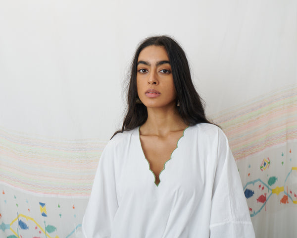 PADMINI KAFTAN, WHITE COTTON POPLIN